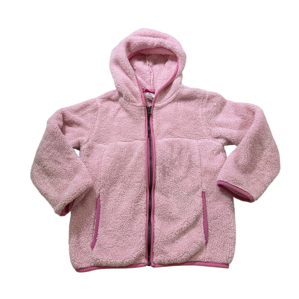 Hanna Andersson Sherpa Fleece Hoodie US 6-7 Pink Zip Jacket Winter Cozy Teddy